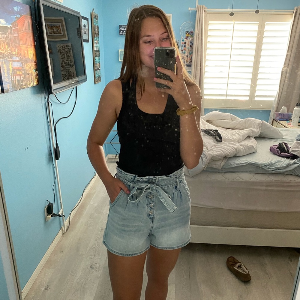 High waisted Paperbag mom shorts